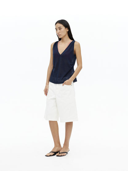AFTADAWN Rose Red V-neck Contrast Thin Straps Padded Tie Back Women&
