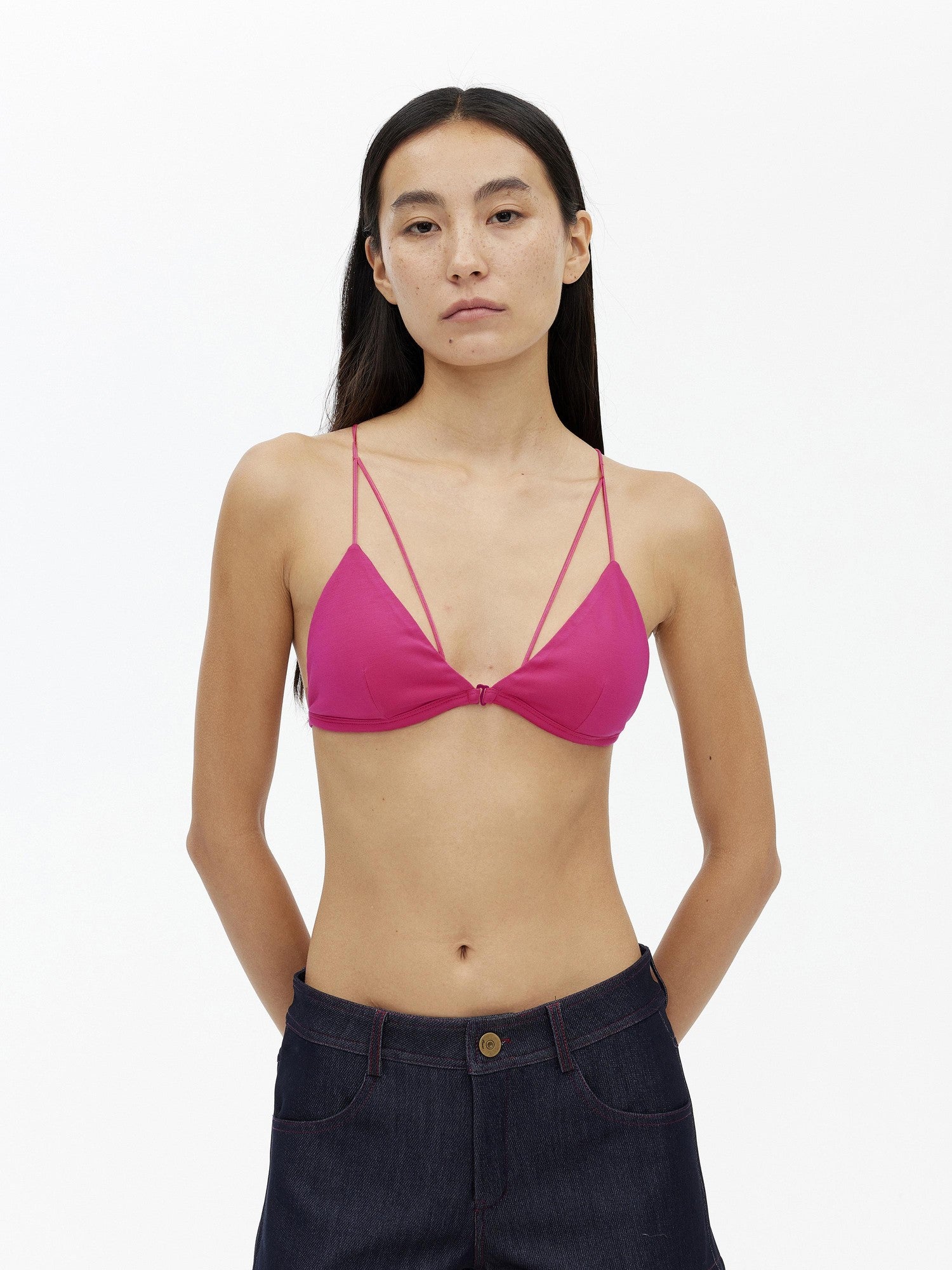 AFTADAWN Rose Red V-neck Contrast Thin Straps Padded Tie Back Women&