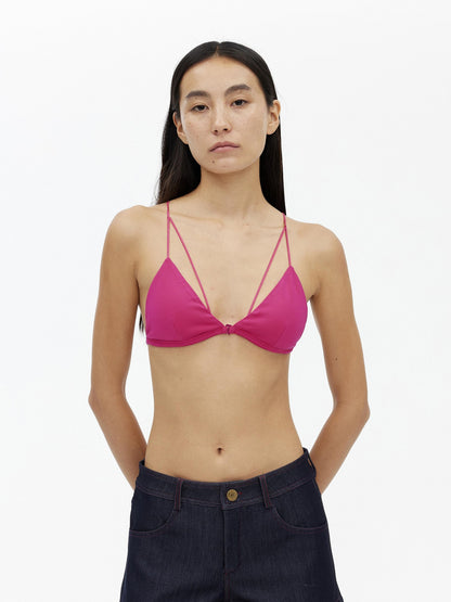 AFTADAWN Rose Red V-neck Contrast Thin Straps Padded Tie Back Women&