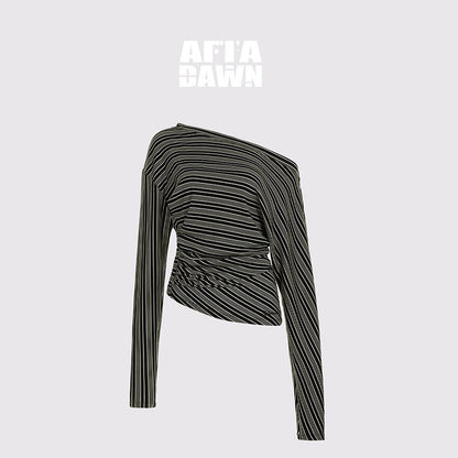 AFTADAWN_Ruched_Asymmetric_Neck_Striped_Women&