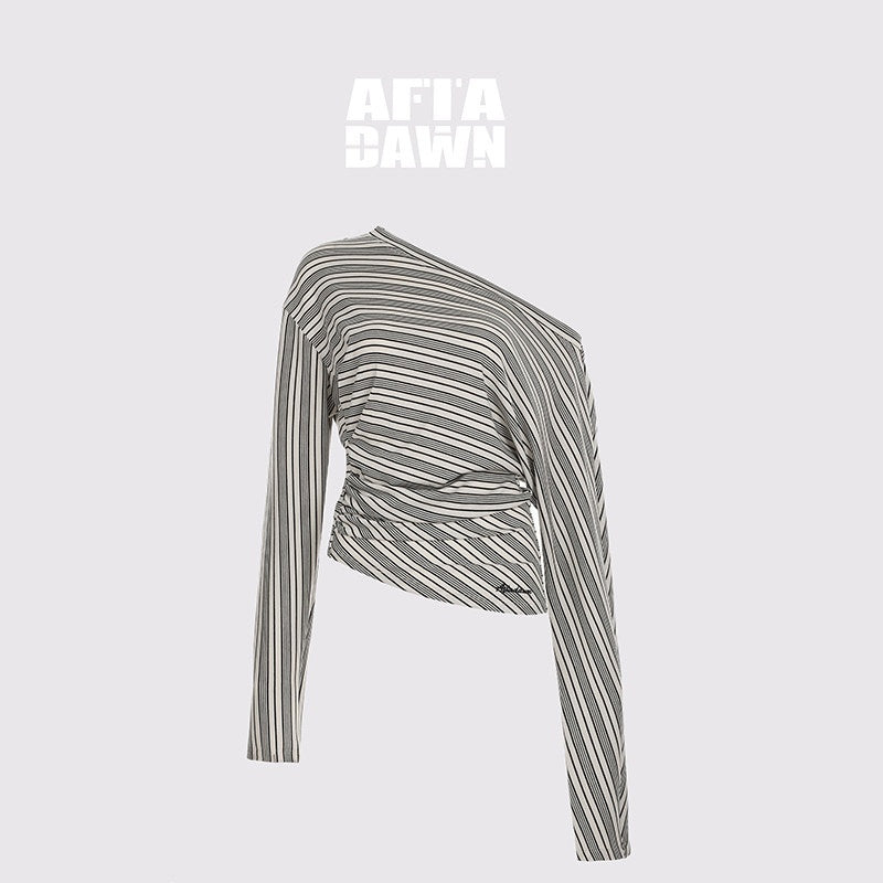 AFTADAWN_Ruched_Asymmetric_Neck_Striped_Women&