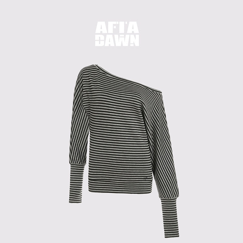 AFTADAWN_Ruched_Asymmetric_Shoulder_Striped_Embroidered_Women&