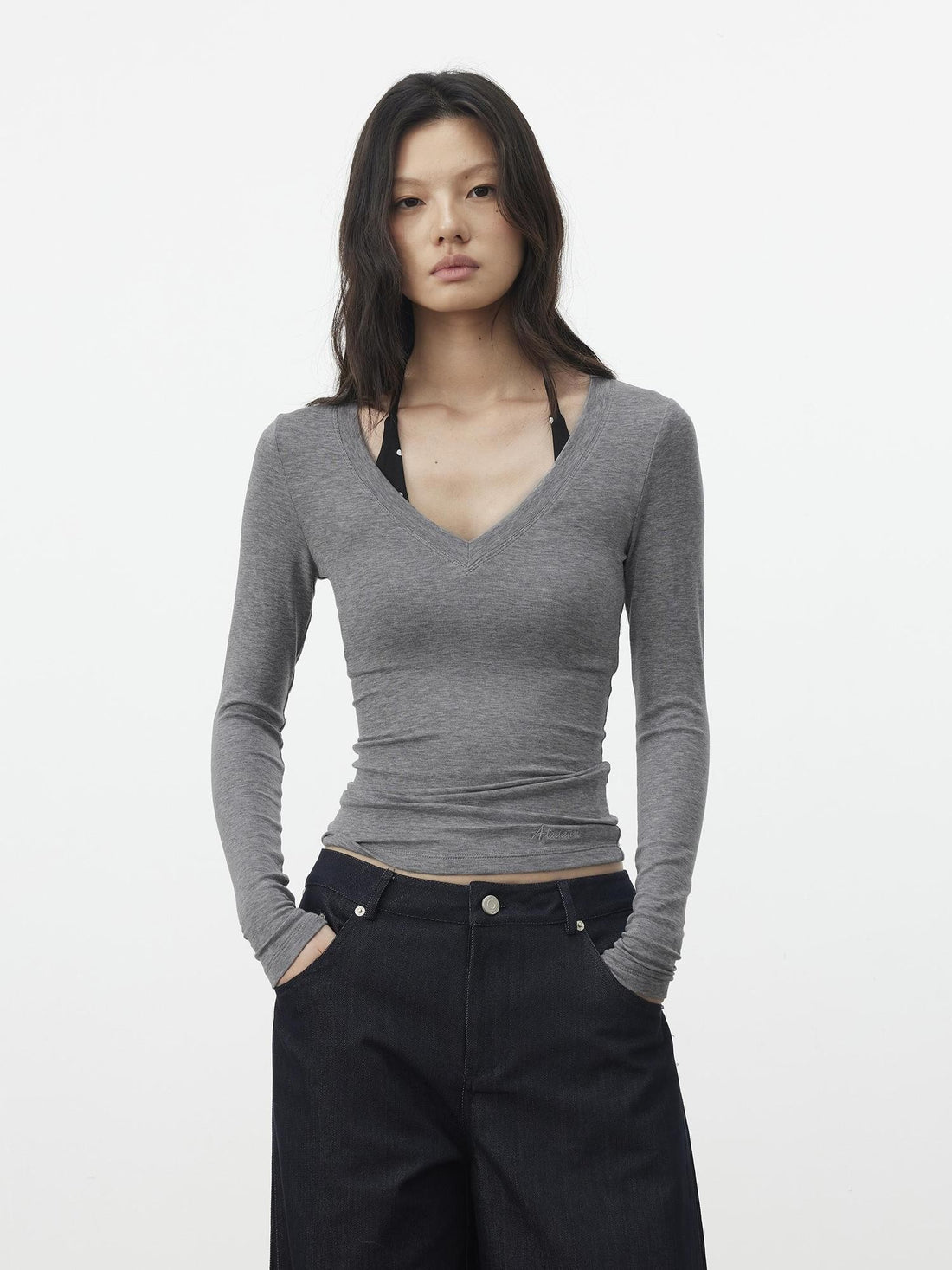 AFTADAWN Ruched V-neck Lyocell Wool Women&
