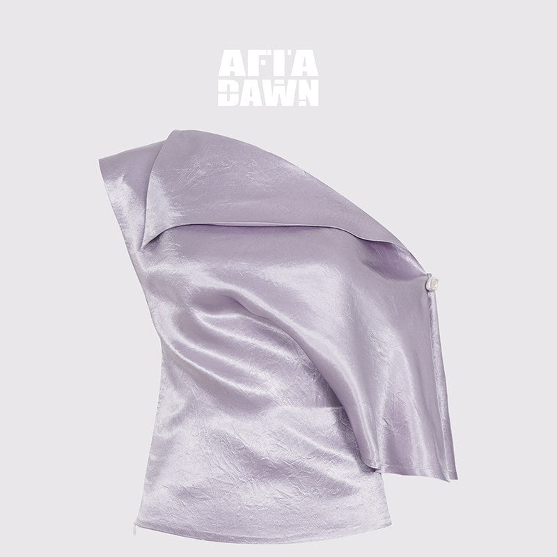AFTADAWN_Satin_Asymmetric_One_Sleeve_Button_Waist_Women&