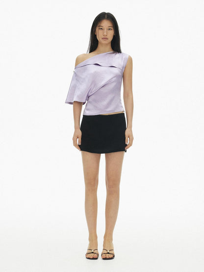 AFTADAWN Satin Asymmetric One Sleeve Button Waist Women&