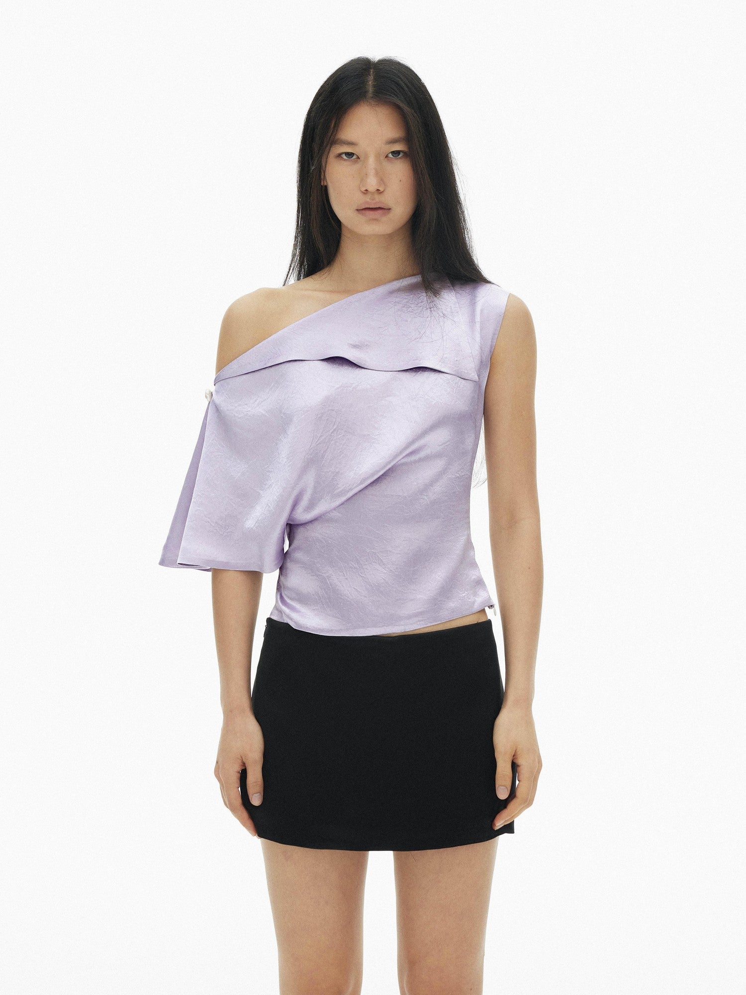 AFTADAWN Satin Asymmetric One Sleeve Button Waist Women&