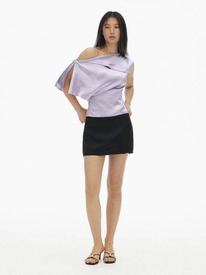 AFTADAWN Satin Asymmetric One Sleeve Button Waist Women&