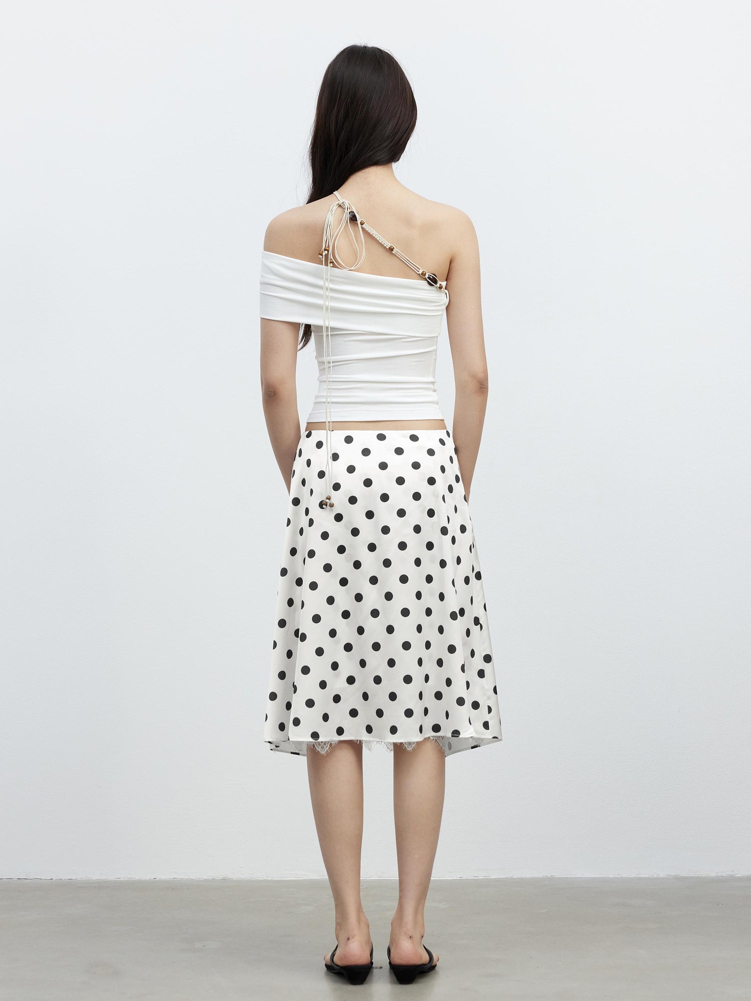 AFTADAWN Satin Dot Lace Asymmetrical Skirt