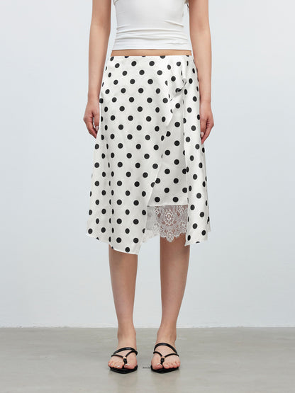 AFTADAWN Satin Dot Lace Asymmetrical Skirt