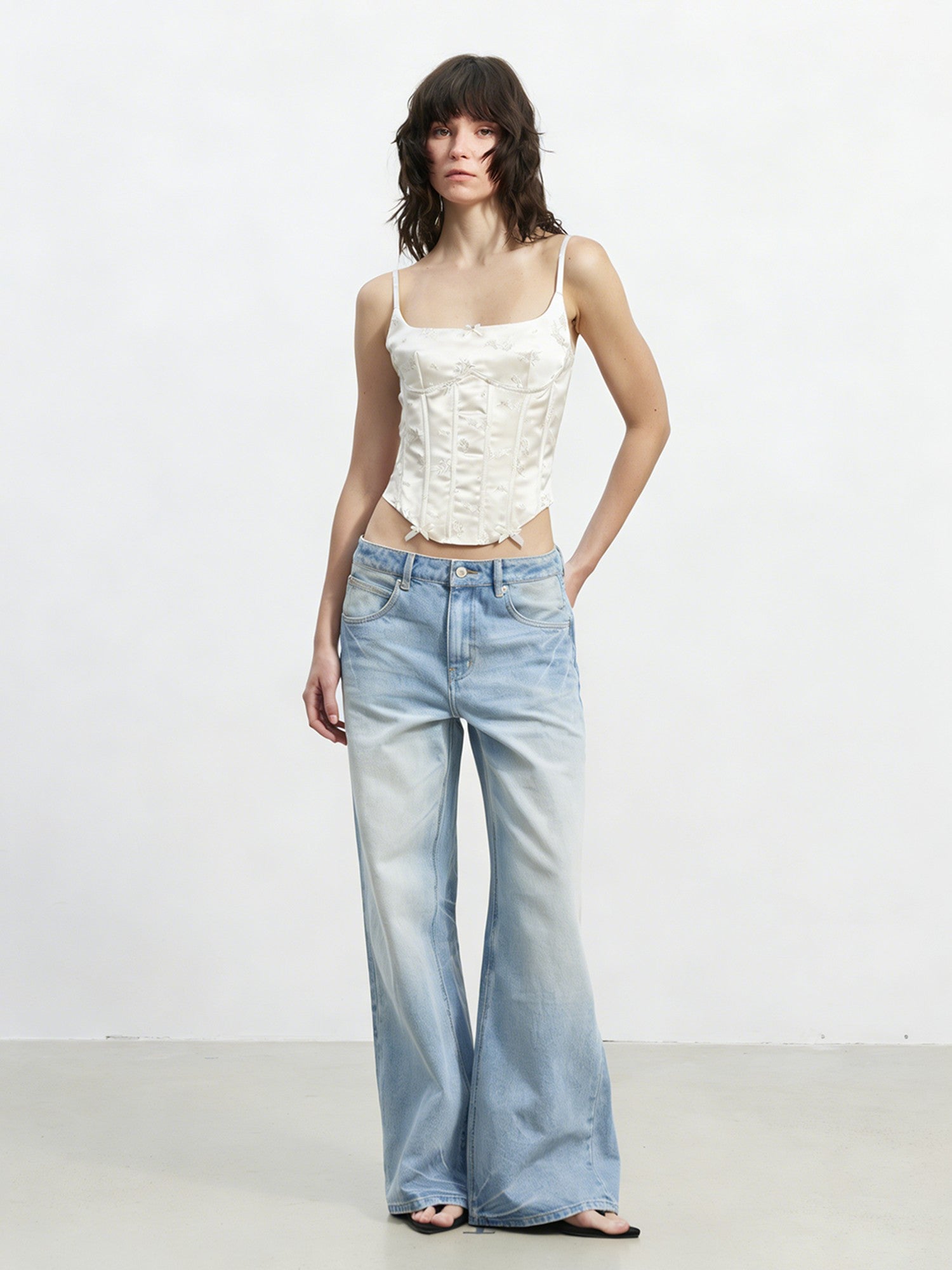 AFTADAWN Satin Embroidered Boned Waist Asymmetric Floral Women&