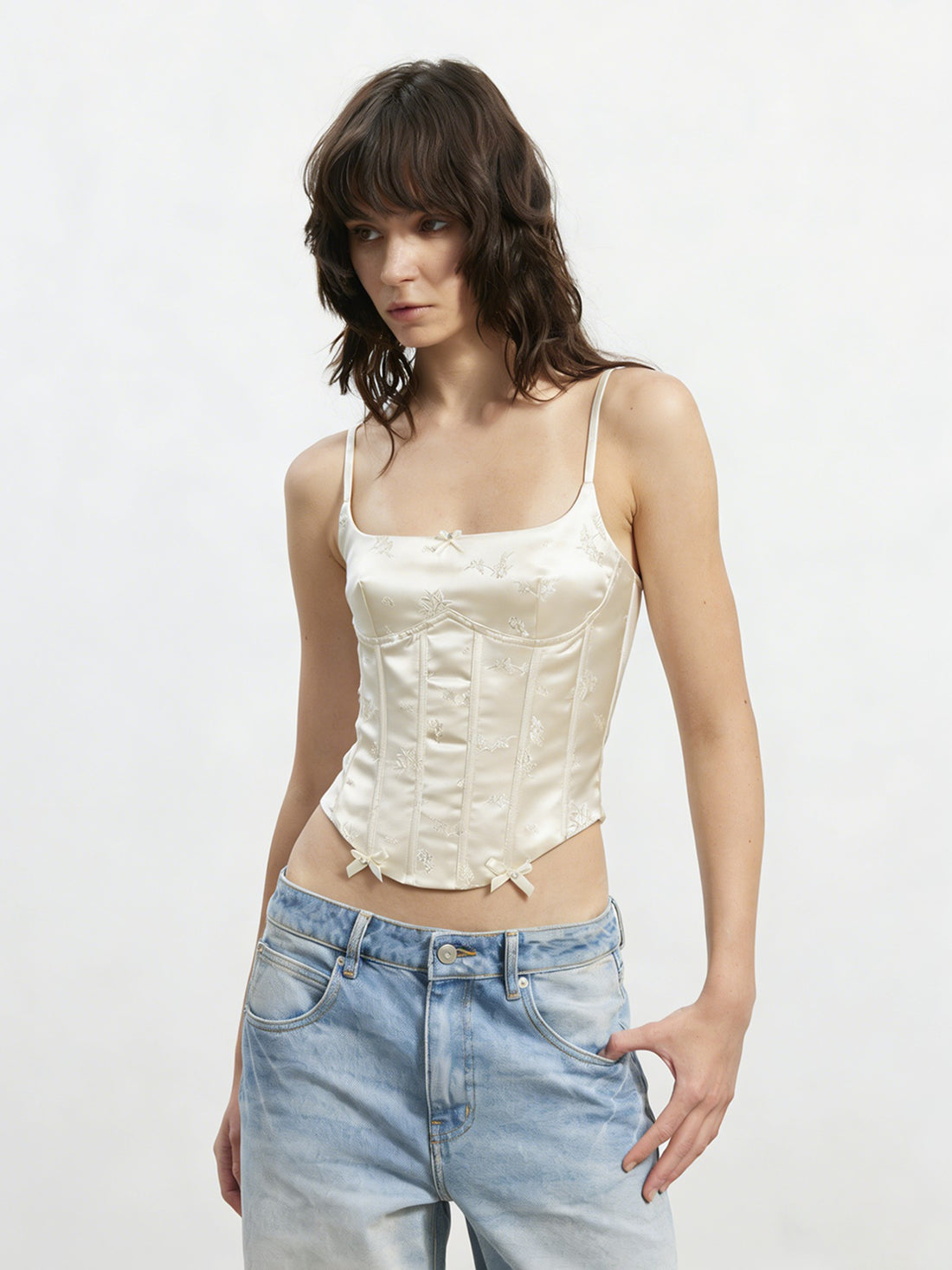 AFTADAWN Satin Embroidered Boned Waist Asymmetric Floral Women&