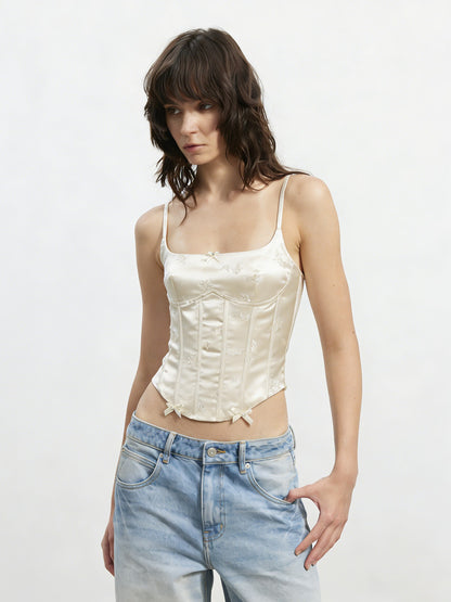 AFTADAWN Satin Embroidered Boned Waist Asymmetric Floral Women&