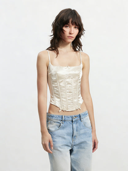 AFTADAWN Satin Embroidered Boned Waist Asymmetric Floral Women&