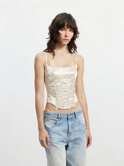 AFTADAWN Satin Embroidered Boned Waist Asymmetric Floral Women&