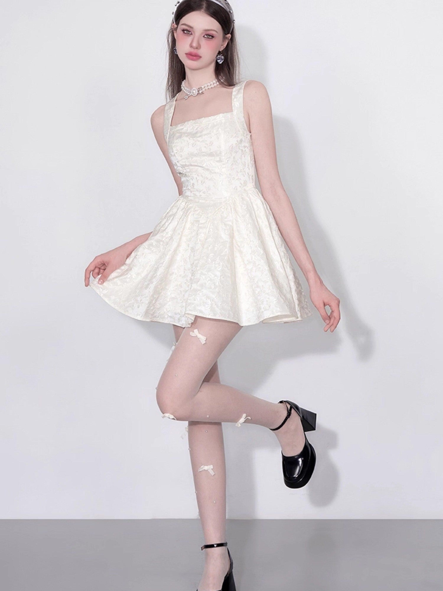 AFTADAWN Satin Jacquard V Waist A Line Women&