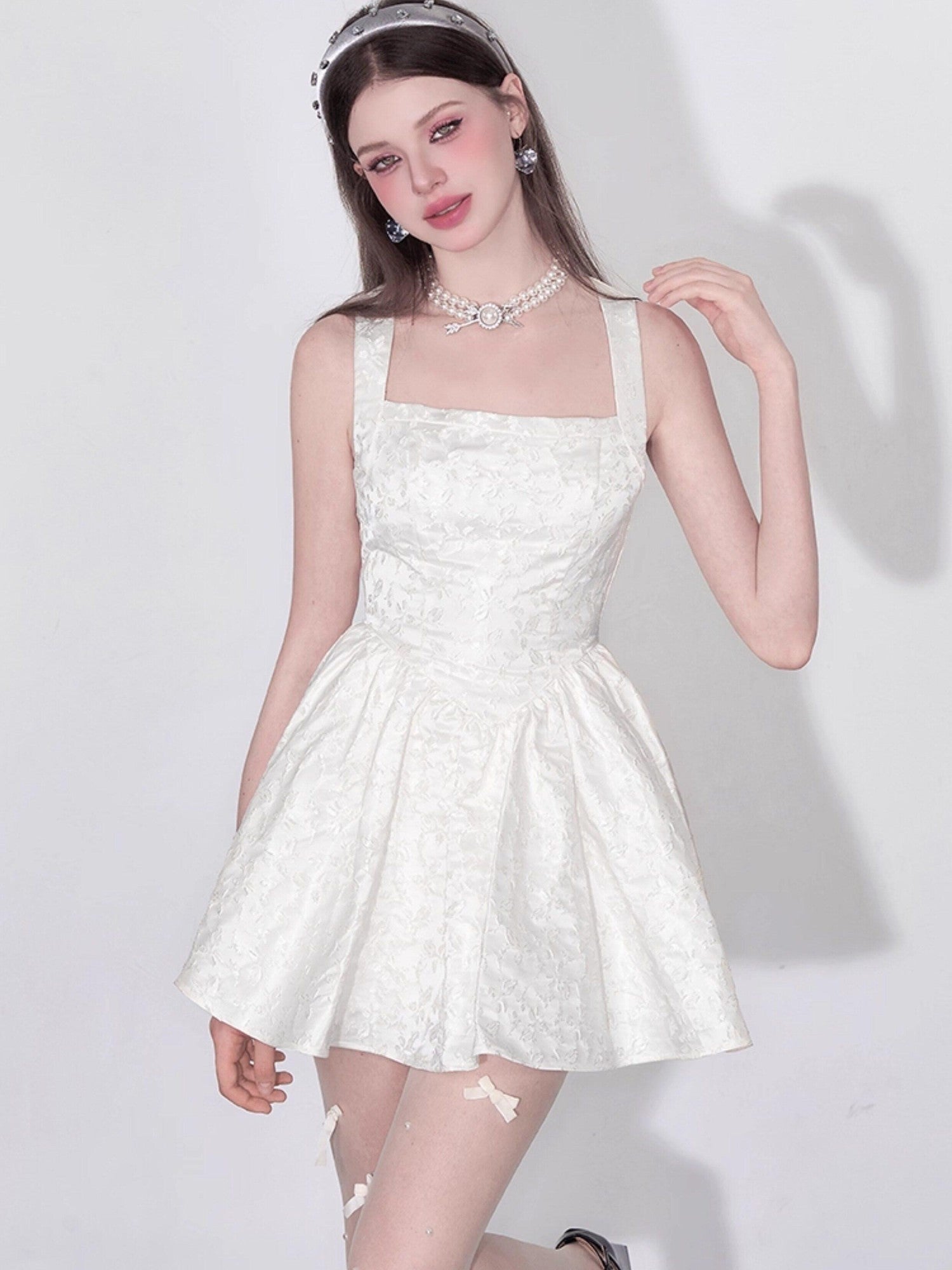 AFTADAWN Satin Jacquard V Waist A Line Women&