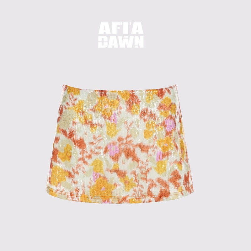 AFTADAWN_Sequin_Floral_Print_Low_Waist_A_Line_Women&