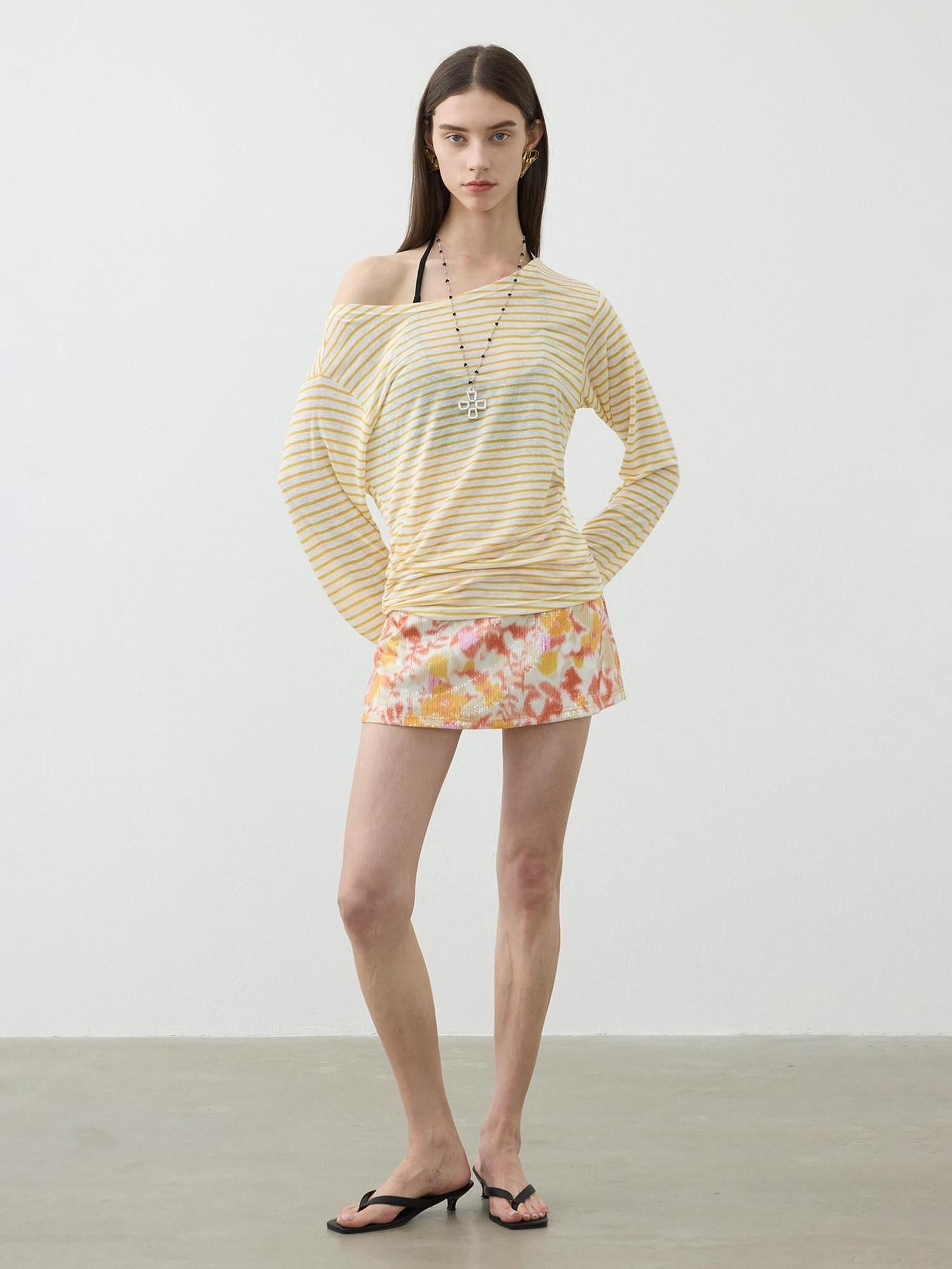 AFTADAWN Sequin Floral Print Low Waist A Line Women&