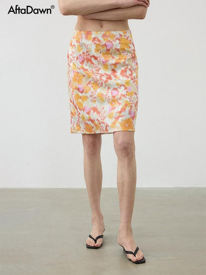 AFTADAWN Sequin Floral Print Low Waist A Line Women&