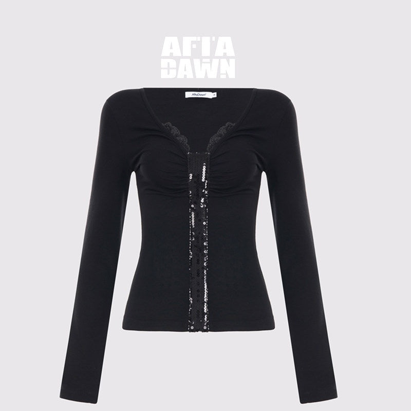 AFTADAWN_Sequin_Lace_Ruched_Deep_V_Slim_Women&