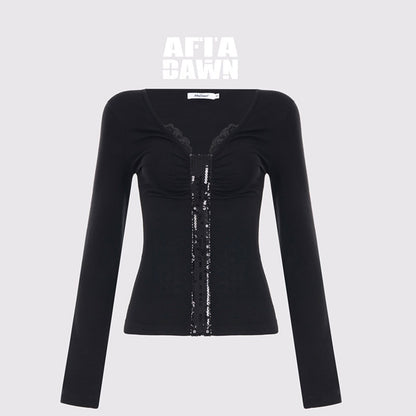 AFTADAWN_Sequin_Lace_Ruched_Deep_V_Slim_Women&
