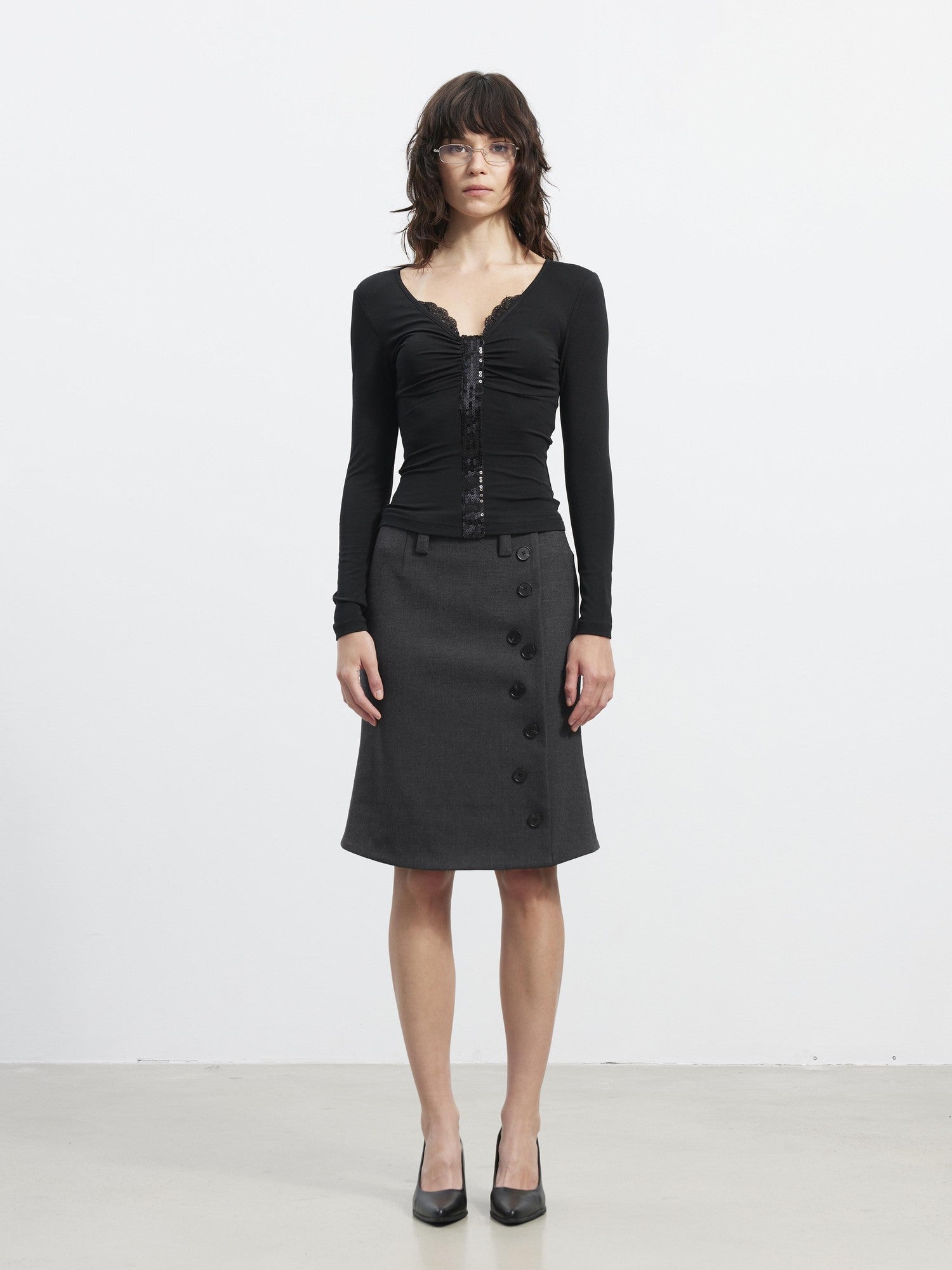 AFTADAWN Sequin Lace Ruched Deep V Slim Women&