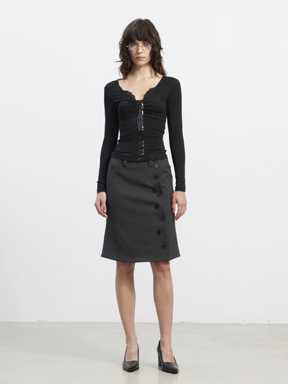 AFTADAWN Sequin Lace Ruched Deep V Slim Women&
