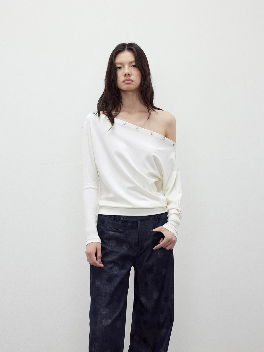 AFTADAWN Shaped Asymmetric One Shoulder Button Women&