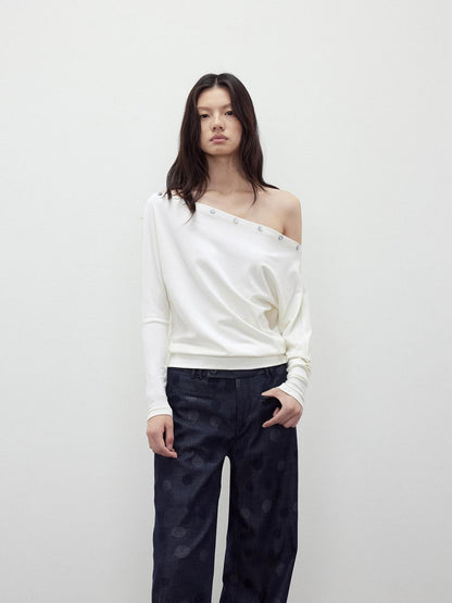 AFTADAWN Shaped Asymmetric One Shoulder Button Women&