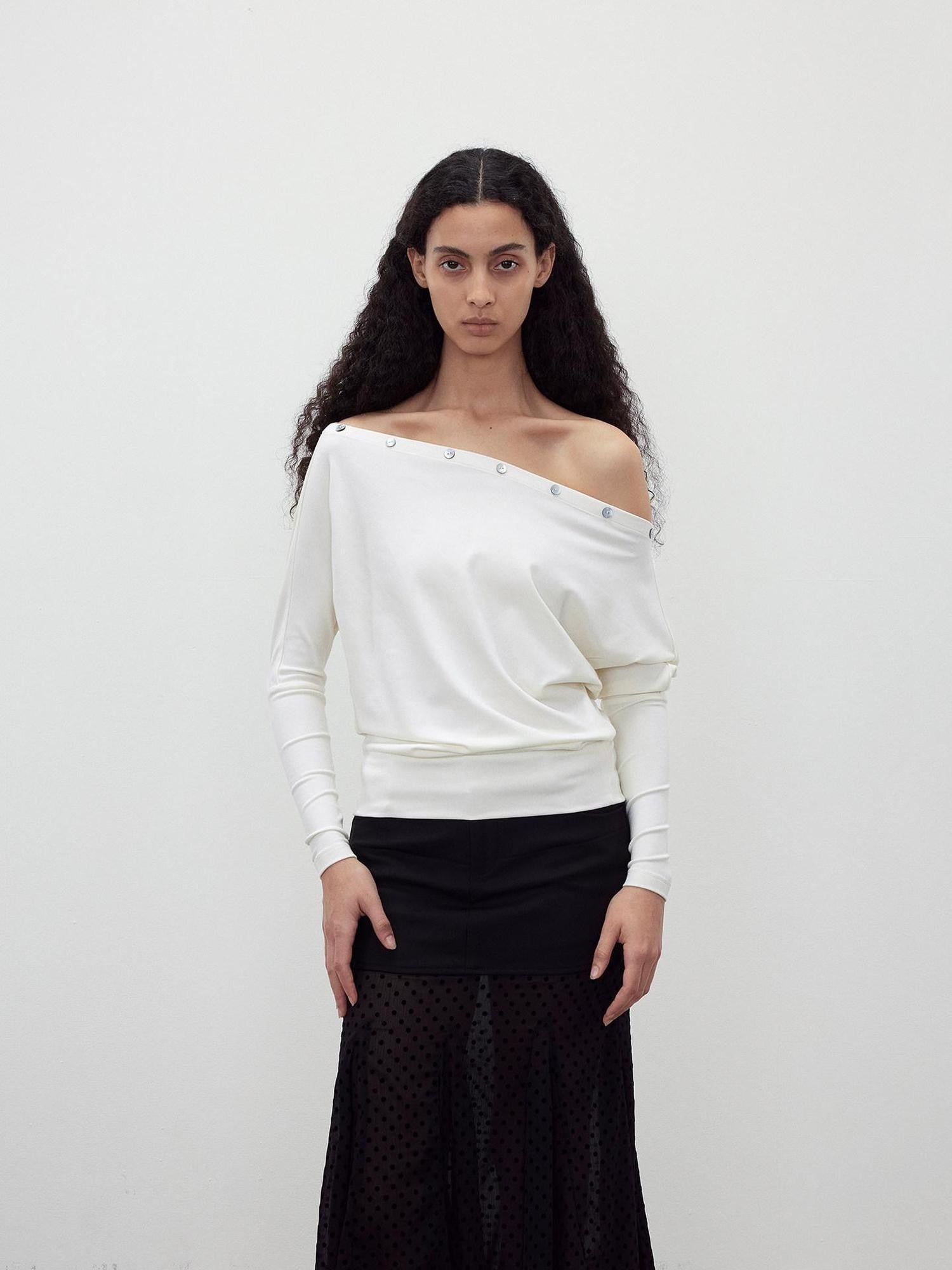 AFTADAWN Shaped Asymmetric One Shoulder Button Women&