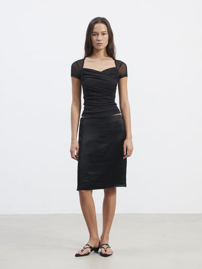 AFTADAWN Sheer Mesh Pleated Faux Two Piece V-neck Women&