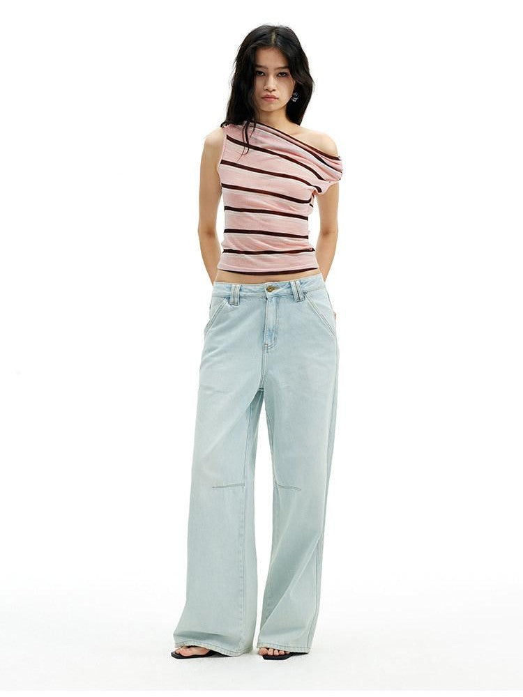 AFTADAWN Sheer Pleated Wide Stripe Multiway Off Shoulder Women&