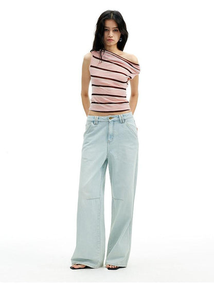 AFTADAWN Sheer Pleated Wide Stripe Multiway Off Shoulder Women&