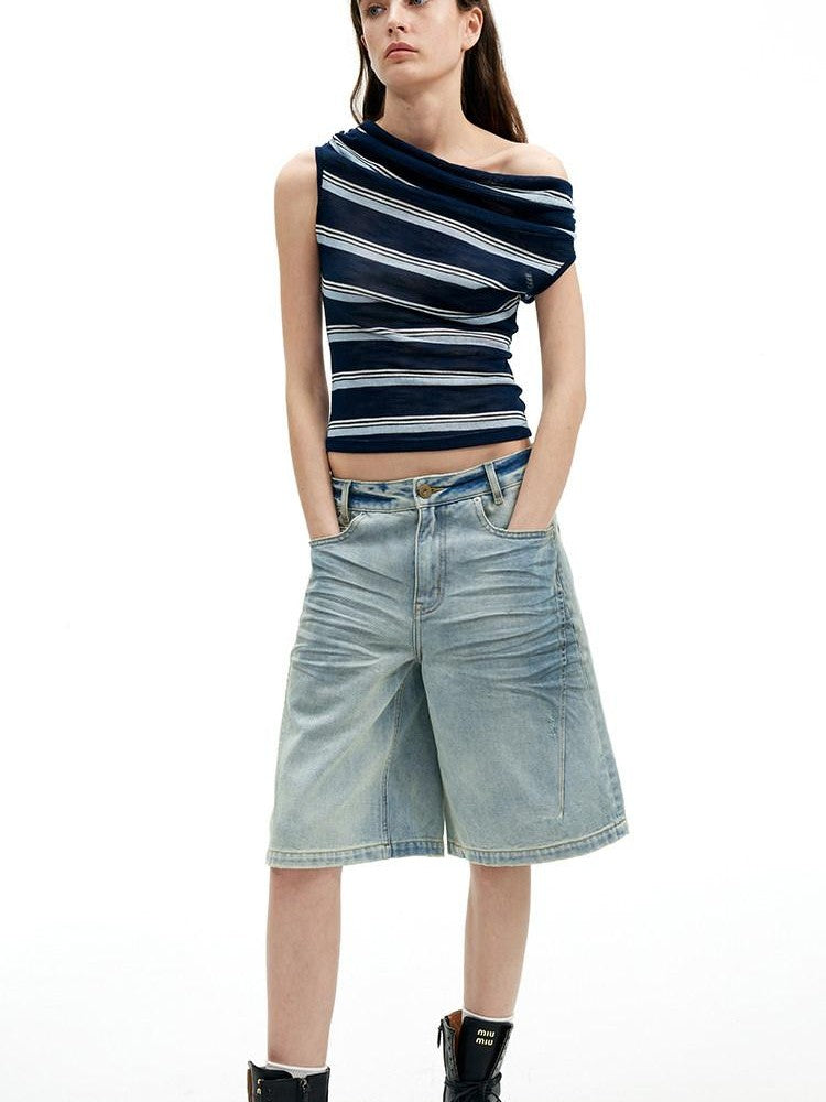 AFTADAWN Sheer Pleated Wide Stripe Multiway Off Shoulder Women&