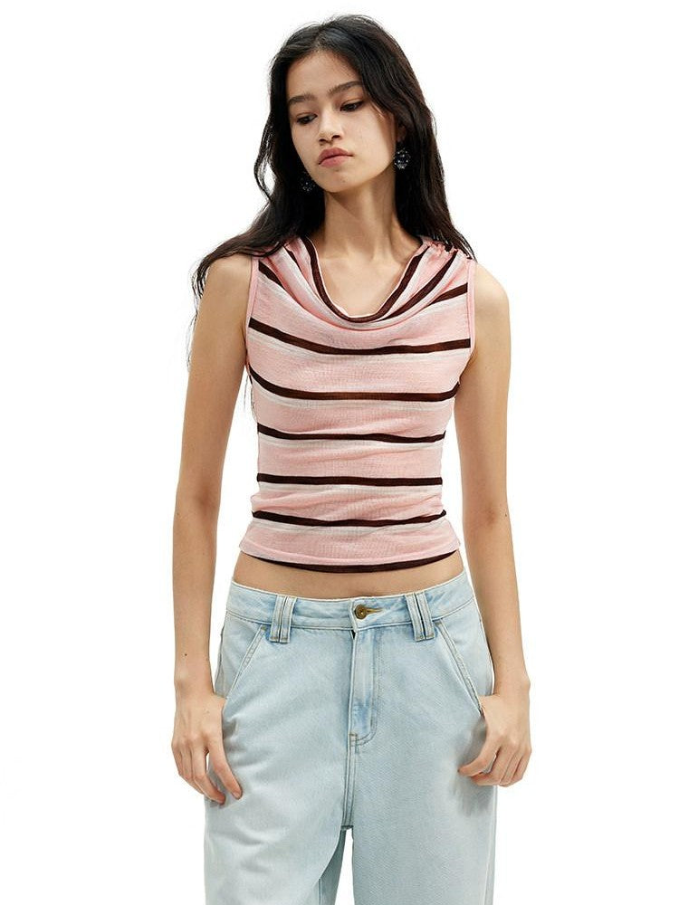 AFTADAWN Sheer Pleated Wide Stripe Multiway Off Shoulder Women&