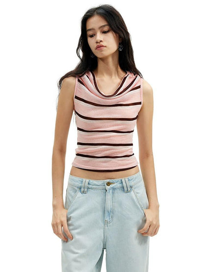 AFTADAWN Sheer Pleated Wide Stripe Multiway Off Shoulder Women&