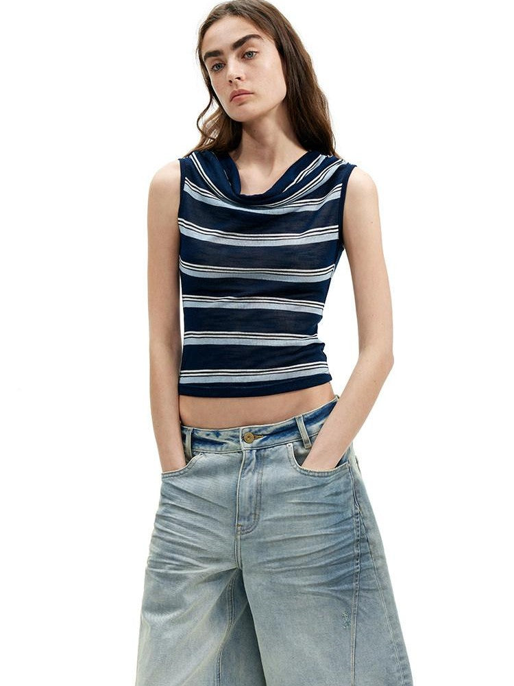 AFTADAWN Sheer Pleated Wide Stripe Multiway Off Shoulder Women&