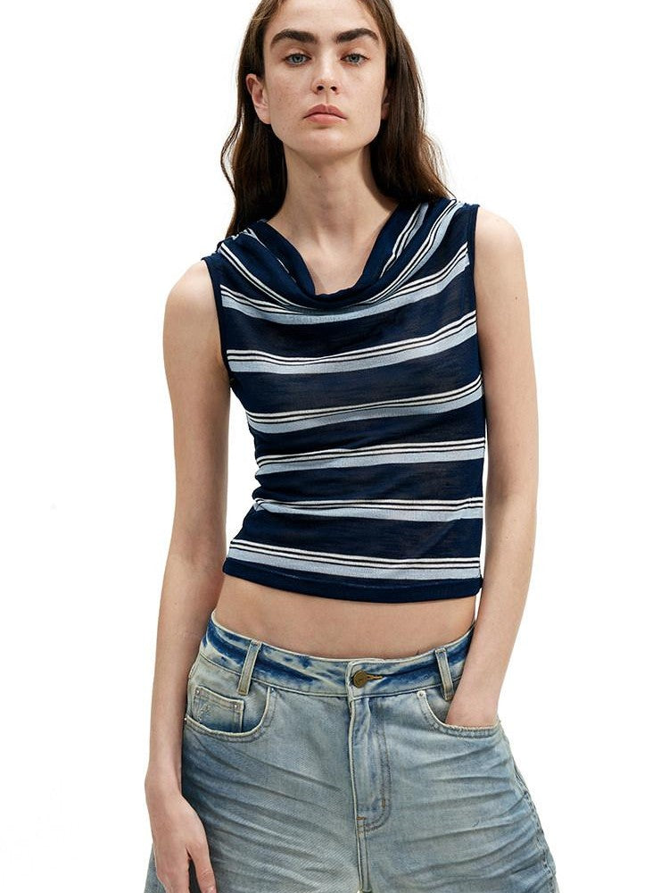 AFTADAWN Sheer Pleated Wide Stripe Multiway Off Shoulder Women&