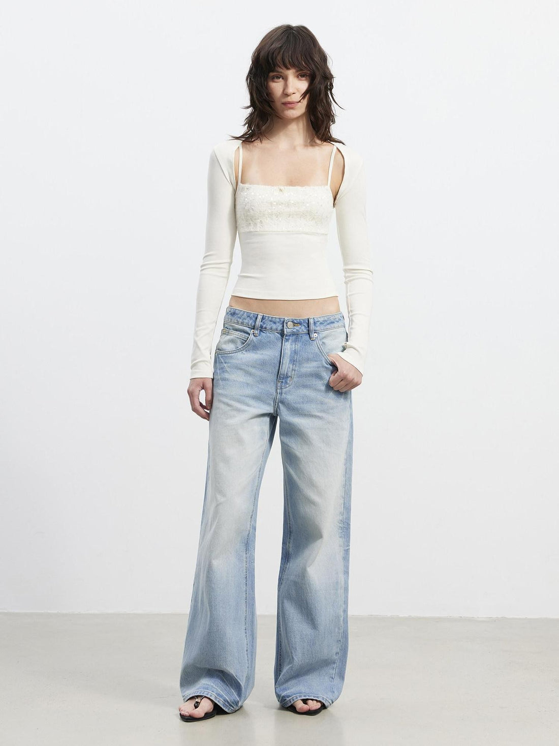 AFTADAWN Shimmer Sequin Embroidered Lace Square Neck Slim Women&