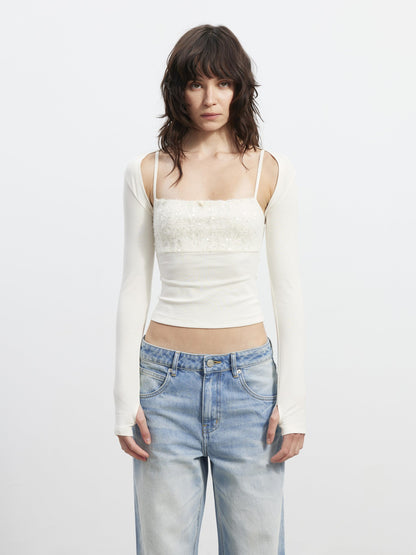 AFTADAWN Shimmer Sequin Embroidered Lace Square Neck Slim Women&