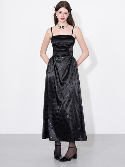 AFTADAWN Shimmering Butterfly Iris Satin V-neck Dress