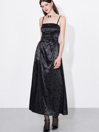 AFTADAWN Shimmering Butterfly Iris Satin V-neck Dress