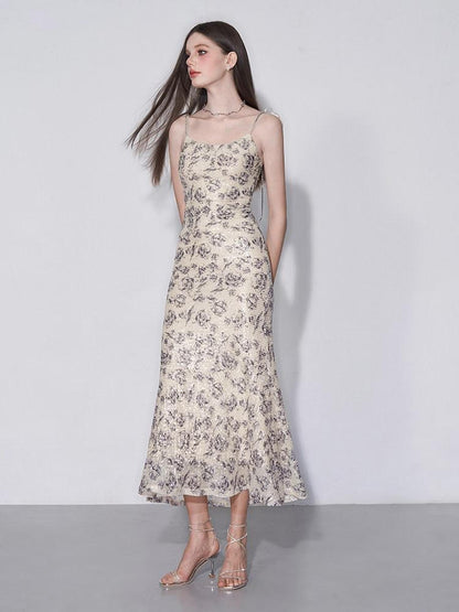 AFTADAWN Shimmering Sequin Print Spaghetti Strap Women&