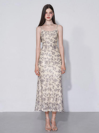 AFTADAWN Shimmering Sequin Print Spaghetti Strap Women&