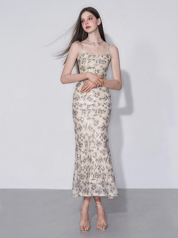 AFTADAWN Shimmering Sequin Print Spaghetti Strap Women&