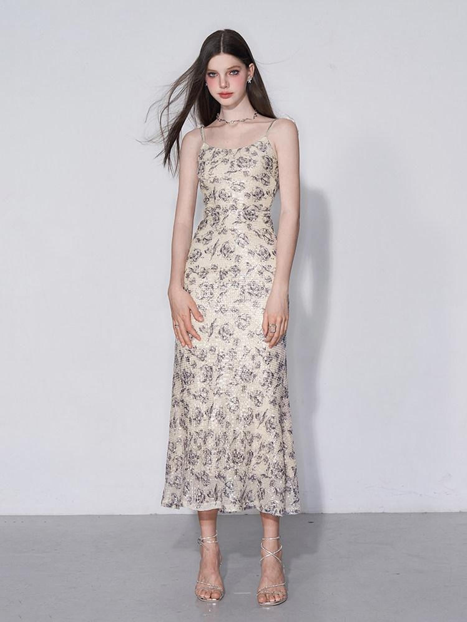 AFTADAWN Shimmering Sequin Print Spaghetti Strap Women&