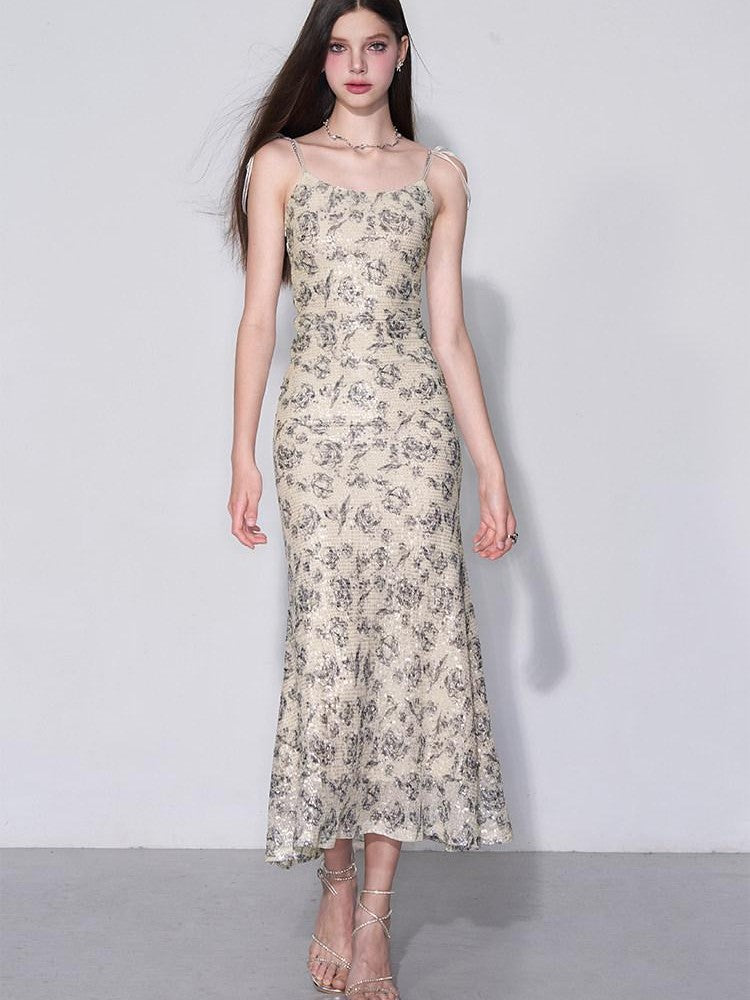 AFTADAWN Shimmering Sequin Print Spaghetti Strap Women&