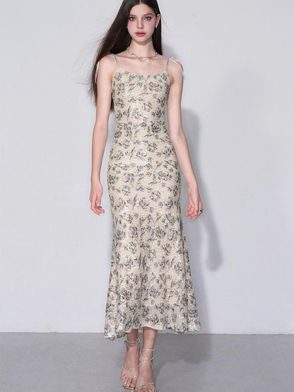 AFTADAWN Shimmering Sequin Print Spaghetti Strap Women&