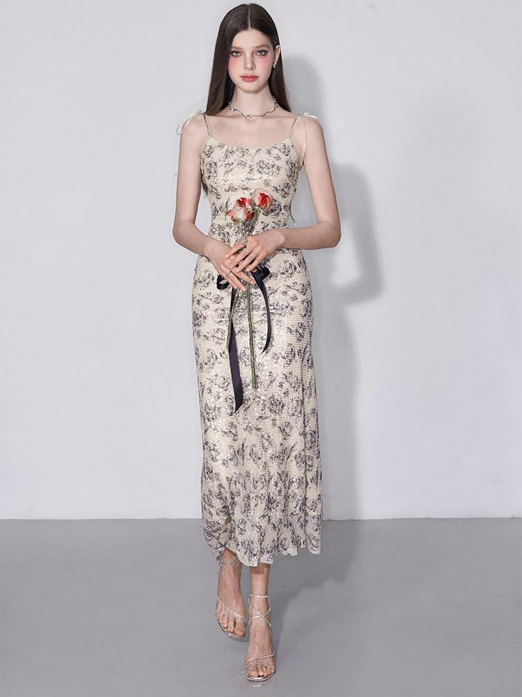 AFTADAWN Shimmering Sequin Print Spaghetti Strap Women&