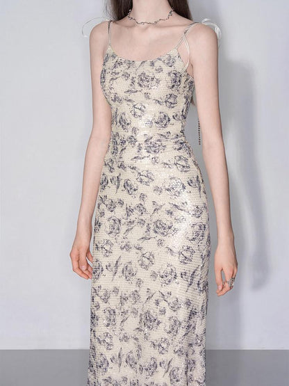 AFTADAWN Shimmering Sequin Print Spaghetti Strap Women&